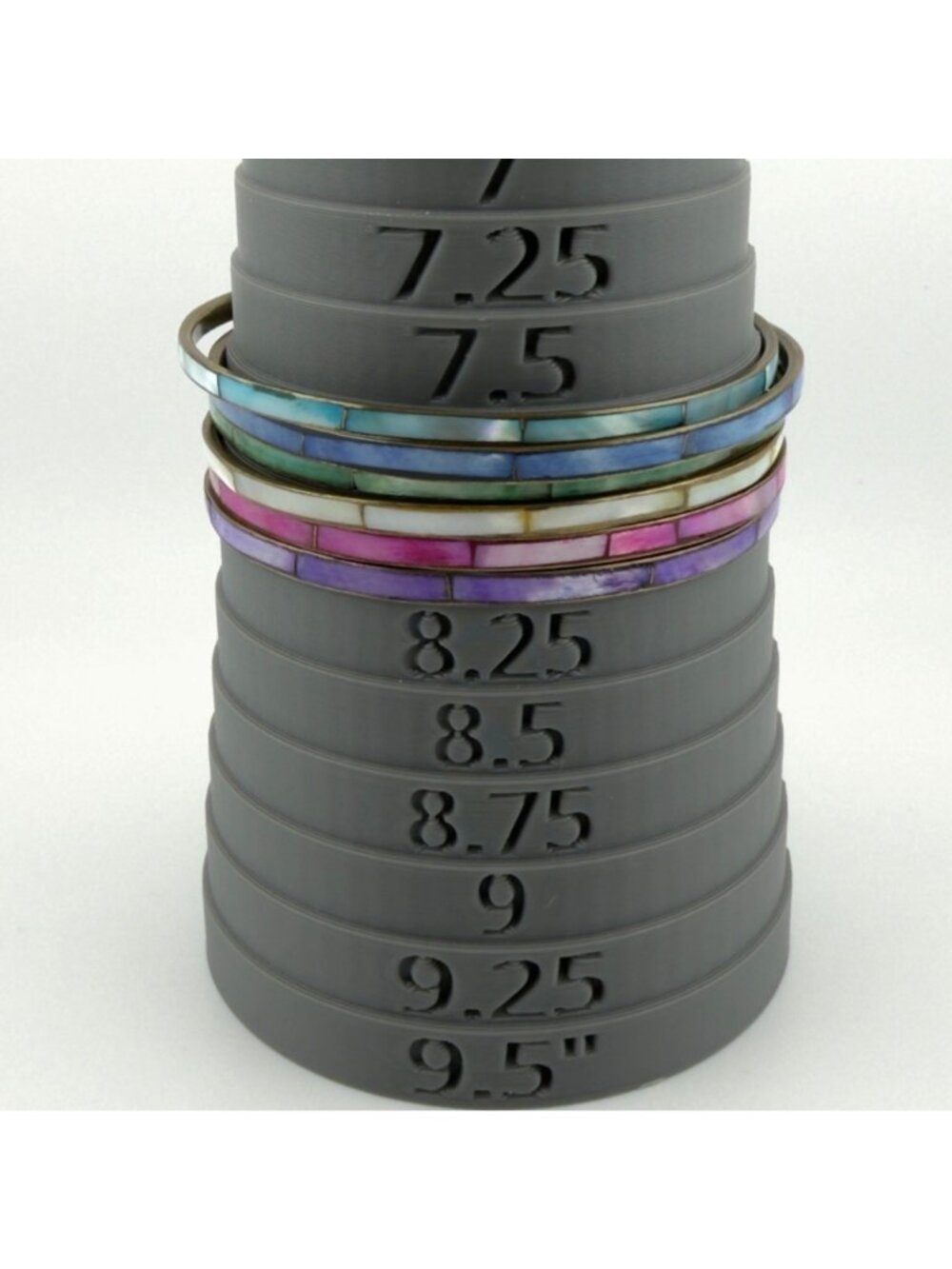 Vintage Mother Of Pearl Inlay Brass Bangle Set of 6 Pink Purple Blue Green Aqua - Picture 4 of 11
